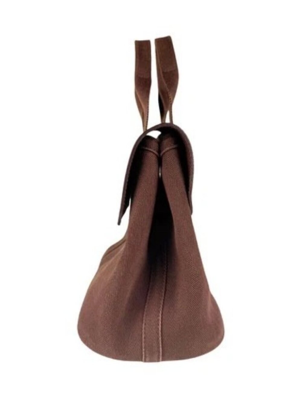 Auth HERMES Valparaiso PM Handbag Brown Cotton/Leather/Silvertone - z8812 - Picture 2 of 13